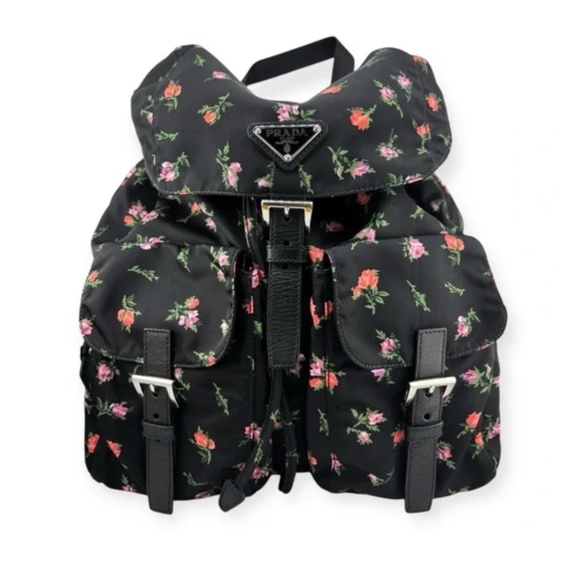 Prada Re-Edition Nylon Rose Backpack - Excellent, No Flaws- Rare - Black Floral - Picture 1 of 14